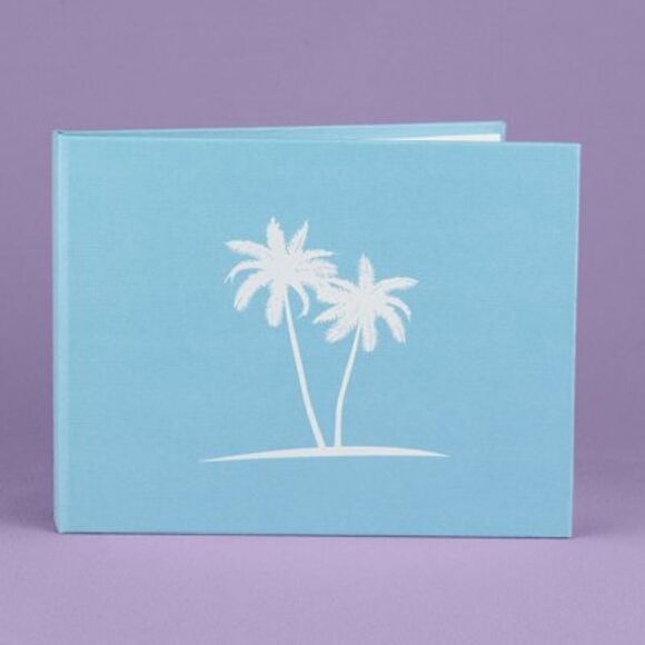 Brand‎ New Palm Tree Light Blue With White Pages Hardcover Guest Book - Picture 1 of 9